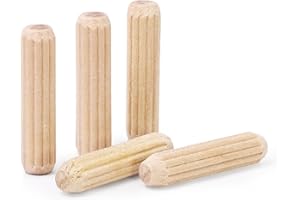 1/4" x 1" Wooden Dowel Pins, FoDau770 Fluted Wood Dowel Rods, Natural Beech Wood Dowel Pegs for Crafts, Woodworking, DIY Furniture - 100 Pieces