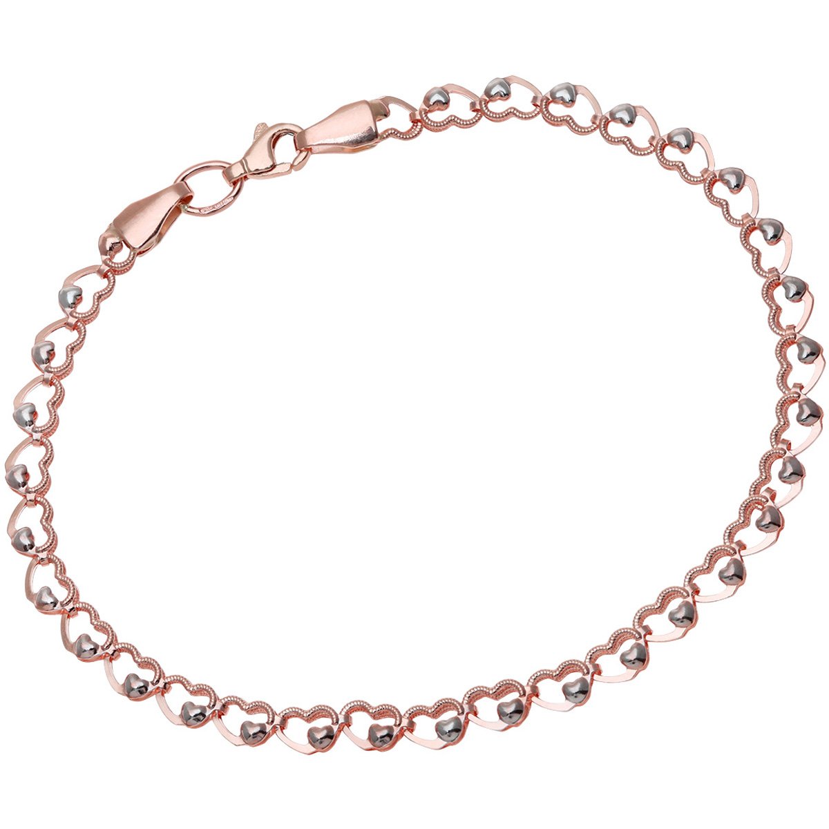 Citerna 9 ct Rose and White Gold Heart on Heart Links Bracelet of Length 19 cm