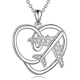JBAERD Airplane Necklace 925 Sterling Silver Airplane Pendant Necklace Heart Jewelry Gifts for Women