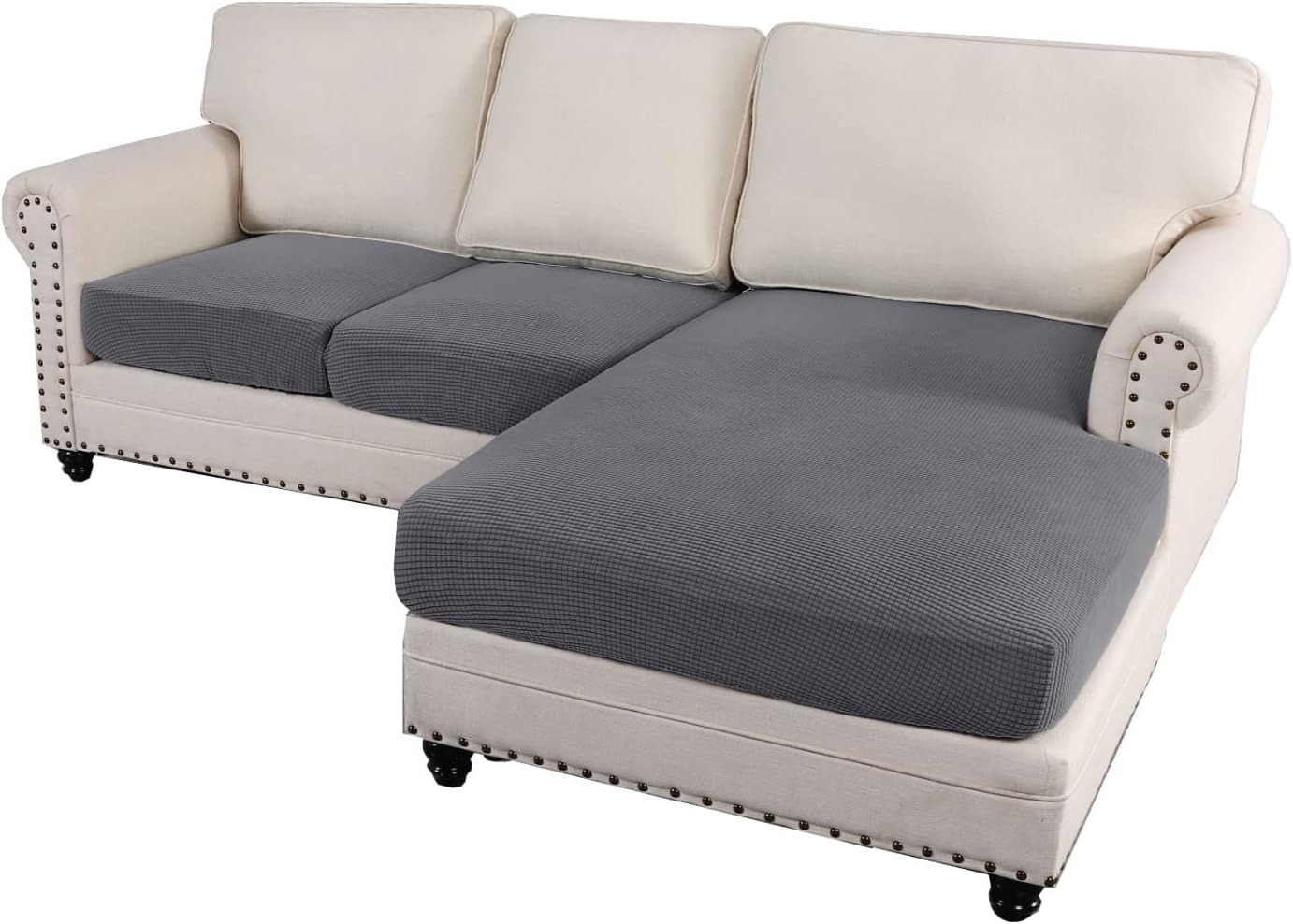 Slipcovers - H.VERSAILTEX Sectional Couch Covers 3 Pieces Sofa Seat Cushion Covers L Shape Separate Cushion Couch Chaise Cover for Both Left/Right Sectional Couch (Large Sofa 2 Seater + 1 Chaise, Grey)