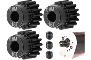 FRAIZOE RC 3-Pack Steel Metal 0.8M 5mm Pinion Motor Gear Sets 16T Compatible with HPI Kyosho Losi Axial Tamiya 1/8 1/10 RC Car Monster Truck Buggy, 0.8 Module Gear for Traxxsa Arrma