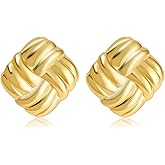 Plikin Black and 14K Gold Plated Earring Oval Chunky 14K Gold Plated Earrings for Women Vintage Statement Jewelry Gift