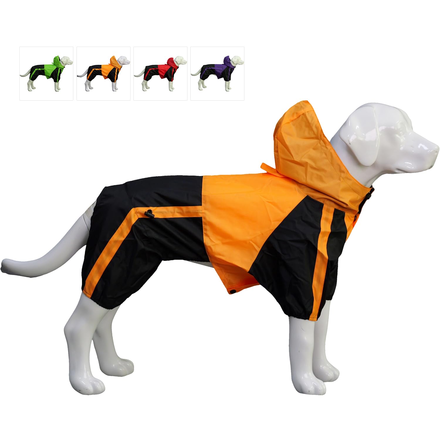 Photo 1 of Lovelonglong Dog Hooded Raincoat, Large Dog Rain Jacket Poncho Waterproof Clothes with Hood Breathable 4 Feet Four Legs Rain Coats for Small Medium Large Pet Dogs Orange L-M