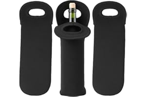 3-Pack Neoprene Wine Bottle Sleeves Insulated Protective Covers with Handles for Champagne Beer & Water Bottles (Black, Trave