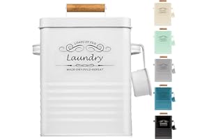 ELITAPRO Laundry Detergent Storage Container with Scoop & Lid- Modern Farmhouse Metal Laundry Powder Dispenser for Laundry Room Decor and Accessories - Laundry Room Organization & Storage (White)