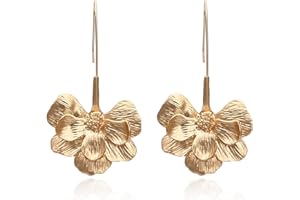 T-ztoss Bohemian Gold Elegant Flower Fashion Dangle Earring Cute Metal Flower Earrings Unique Chic 3D Large Flower Jewelry Gift for Women Girls