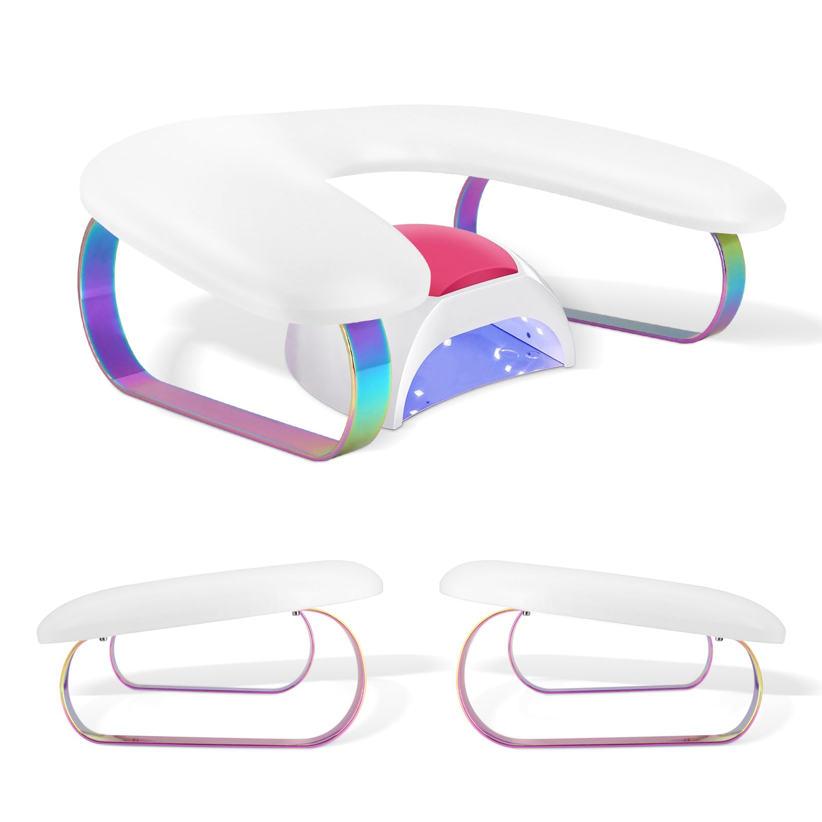 Nail Arm Rest,U-shaped Nail Hand Rest Pillow,Sleepable PU Leather Manicure Arm Rest Stand with Non-slip Detachable Bracket,Nails Salon Technician Home DIY Nails Tools (White P)