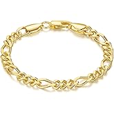 OR OLD RUBIN Gold Bracelets for Women 14K Gold Bracelets for Womens Bracelet Figaro Link Chain Bracelet for Women Men 6.5/7/7.5/8/9in