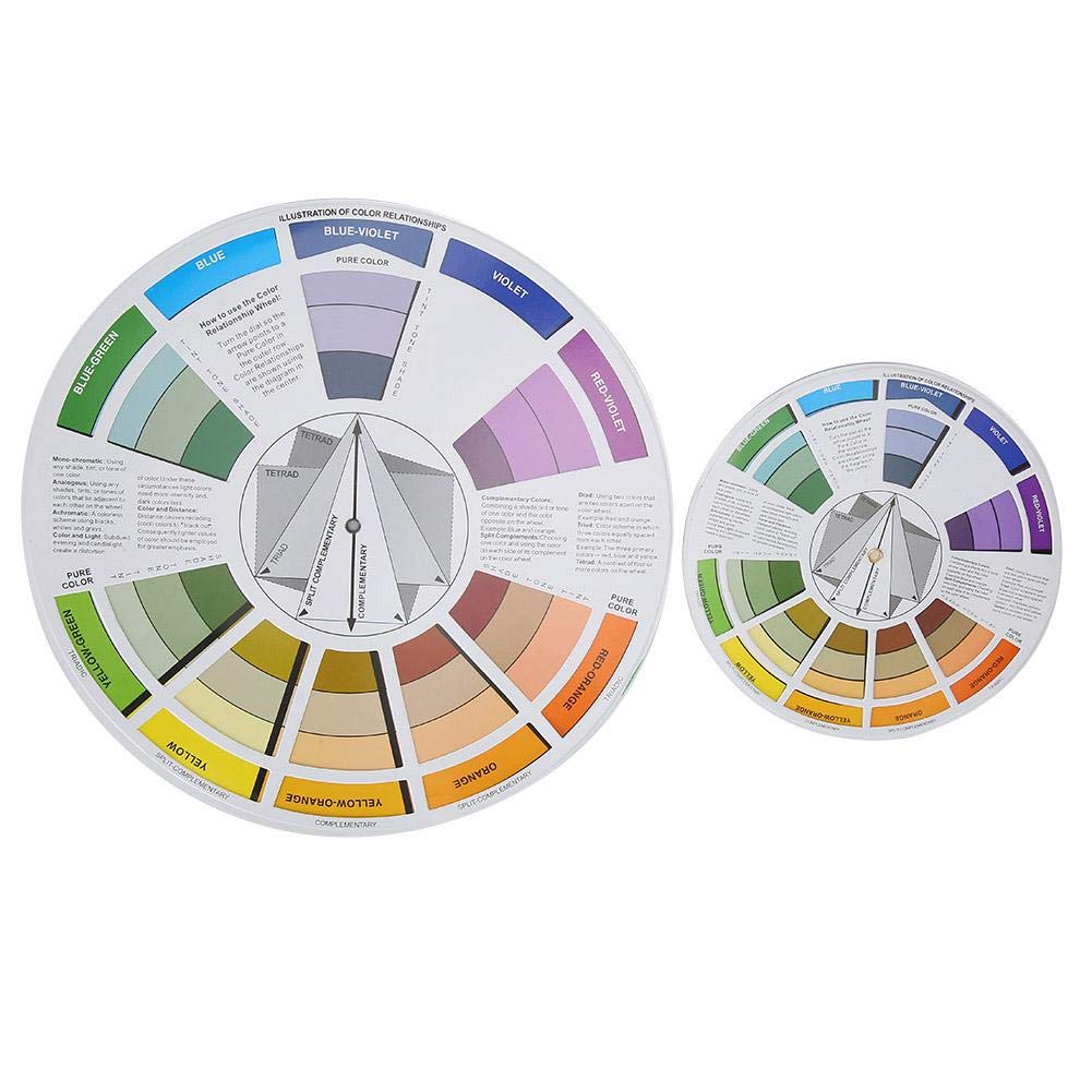 2pcs Color Wheel, 9.2in + 5.5in Pocket Color Mixing Guide Wheel for Tattooing, Painting, Designing Color Mixing Guide