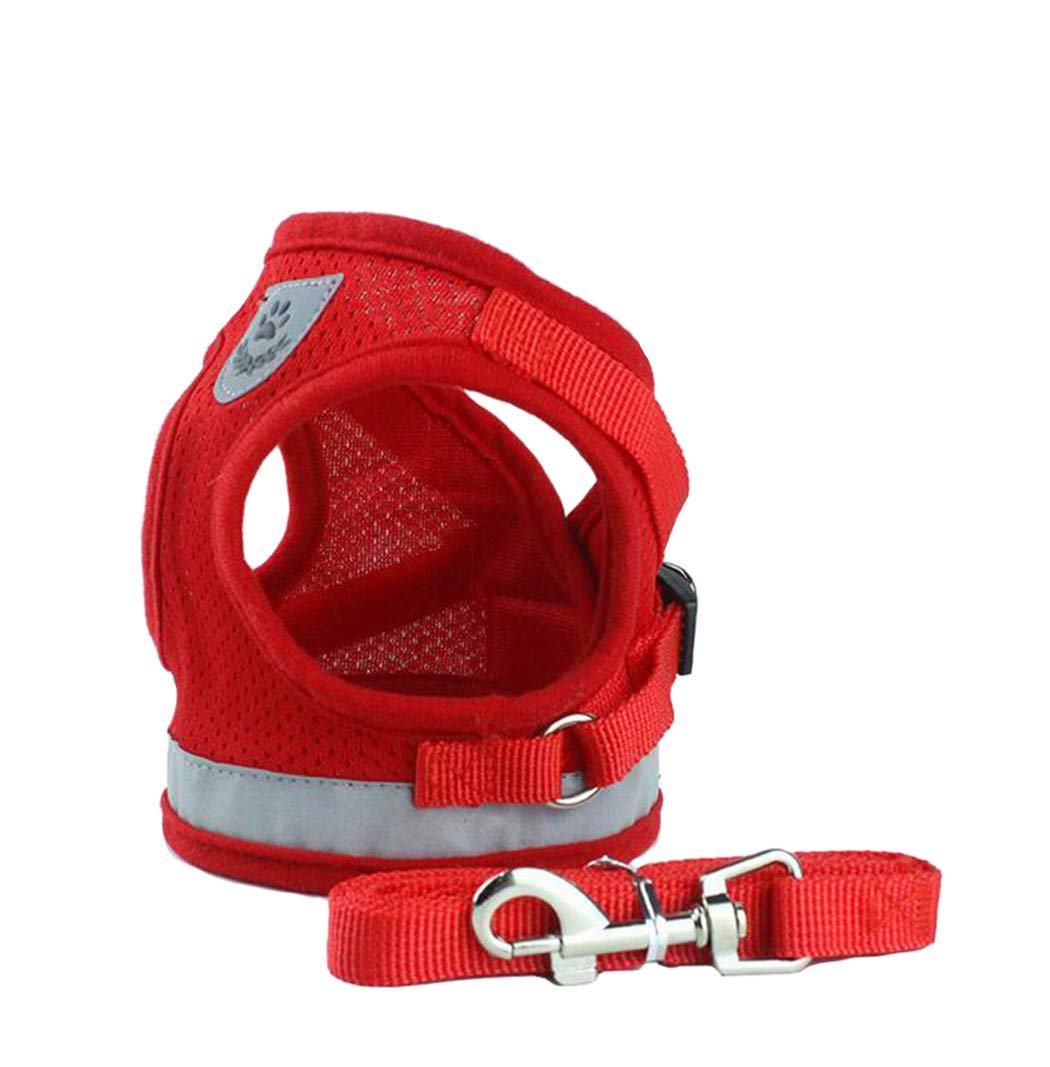XIAOYU Reflective Dog Vest Harness and Leash Set, Harness Adjustable and 3M Reflective Vest for Small, Medium, Large Dogs, Red, L