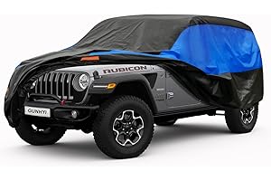 GUNHYI Jeep 4dr Car Cover Custom Fit for Jeep Wrangler 4 Dr/Unlimited 4 Door JK JL, Waterproof All Weather for Automobiles, Lightweight Full Cover Outdoor Sun UV Rain Dust Snow Wind Protection.