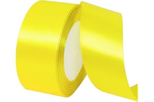 POPOYU Lemon Yellow Wide Satin Ribbon for Gift Wrapping 1-1/2 inch,25Yards Continuous Ribbons Roll,Christmas Gift Ribbon Thick Solid Color Fabric Ribbon for Crafts,Wedding Car,Hair Bow Making,Wreath,Bouquet