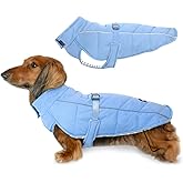 DJANGO Insulated Puffer Dog Jacket with Harness Hole – Warm, Water-Repellent Winter Dog Coat for Small Dogs, Dachshunds, Puppies – Adjustable, Reflective Cold Weather Dog Apparel – Dusk Blue, Small