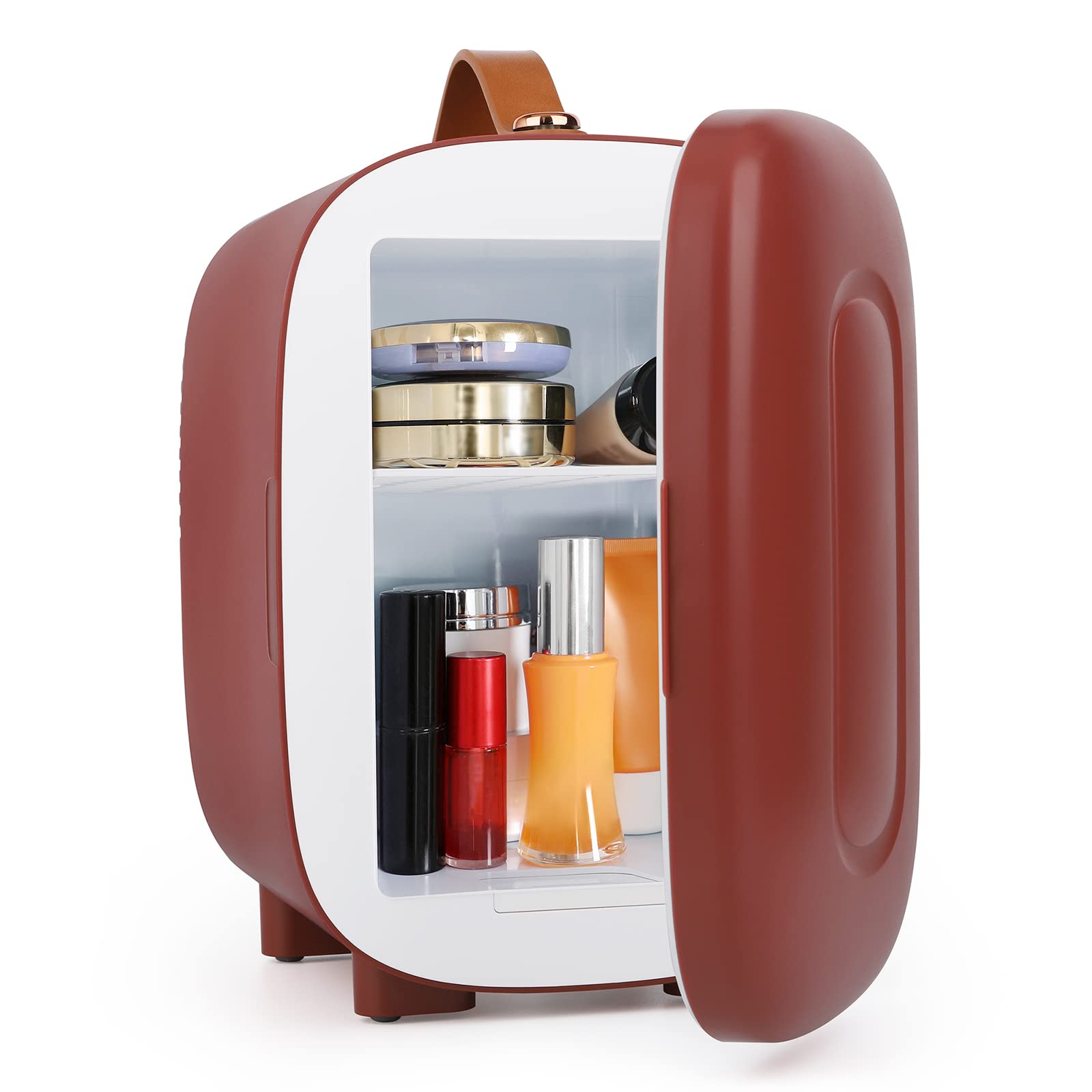 Living Enrichment Mini Fridge, 4L Skincare Fridge, Portable Small Refrigerator Cooler for Skincare, Beverage, Food, Cosmetics, Home, Bedroom, for Christmas Gift - Warm Red
