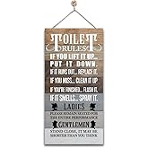 Hanging Bathroom Rules Wood Decor Sign, Rustic Toilet Rules Wooden Signs, Bathroom Rules Door Sign, Hanging Wood Sign Toilet Decor, Funny Bathroom Signs Wall Decor (Toilet Rules)
