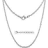 Silvadore Stainless Steel Cable Chain (3mm,36in) Long Sterling Silver Plated Cable Link Chain Necklace for Men Pendant - Belcher Rolo Dog Tag Real Solid Non-Tarnish Waterproof Jewelry Gift for Him