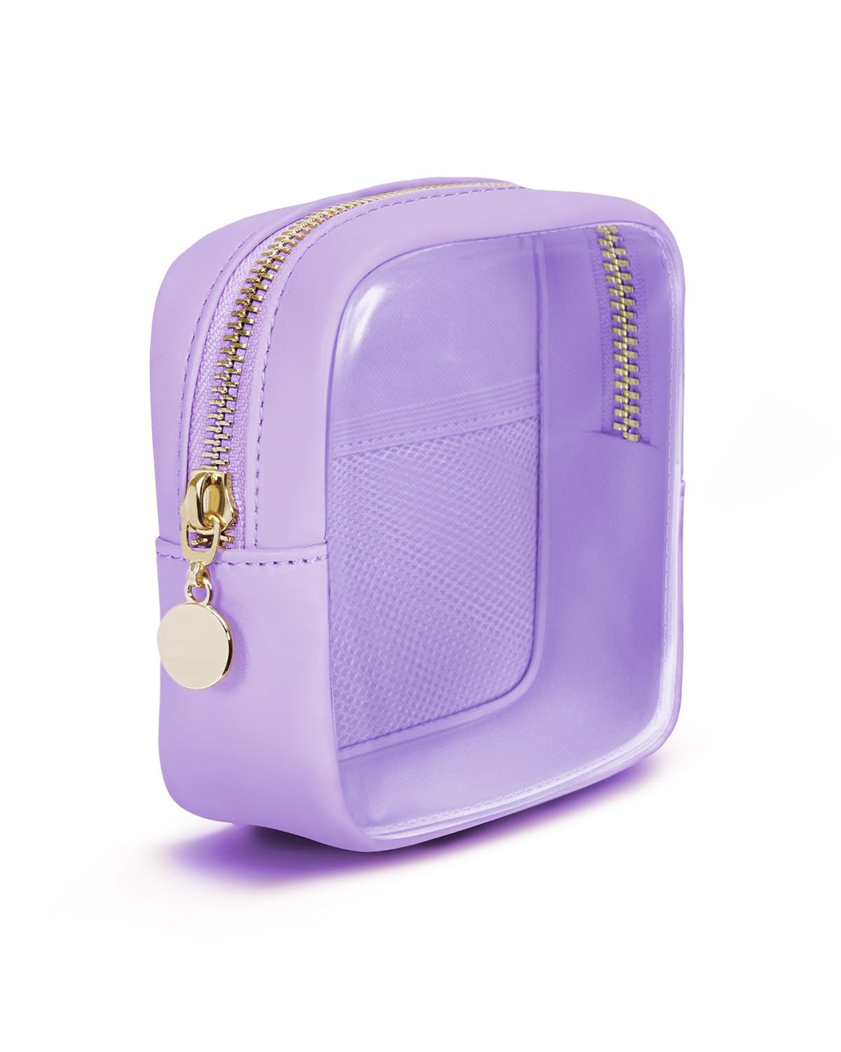 Small Makeup Bag for Handbag Clear Mini Makeup Bag Water-Resistant Vegan Leather Cosmetic Pouch with Slip-in Pocket for Daily Use Travel, Purple (Patent Pending) — image 1