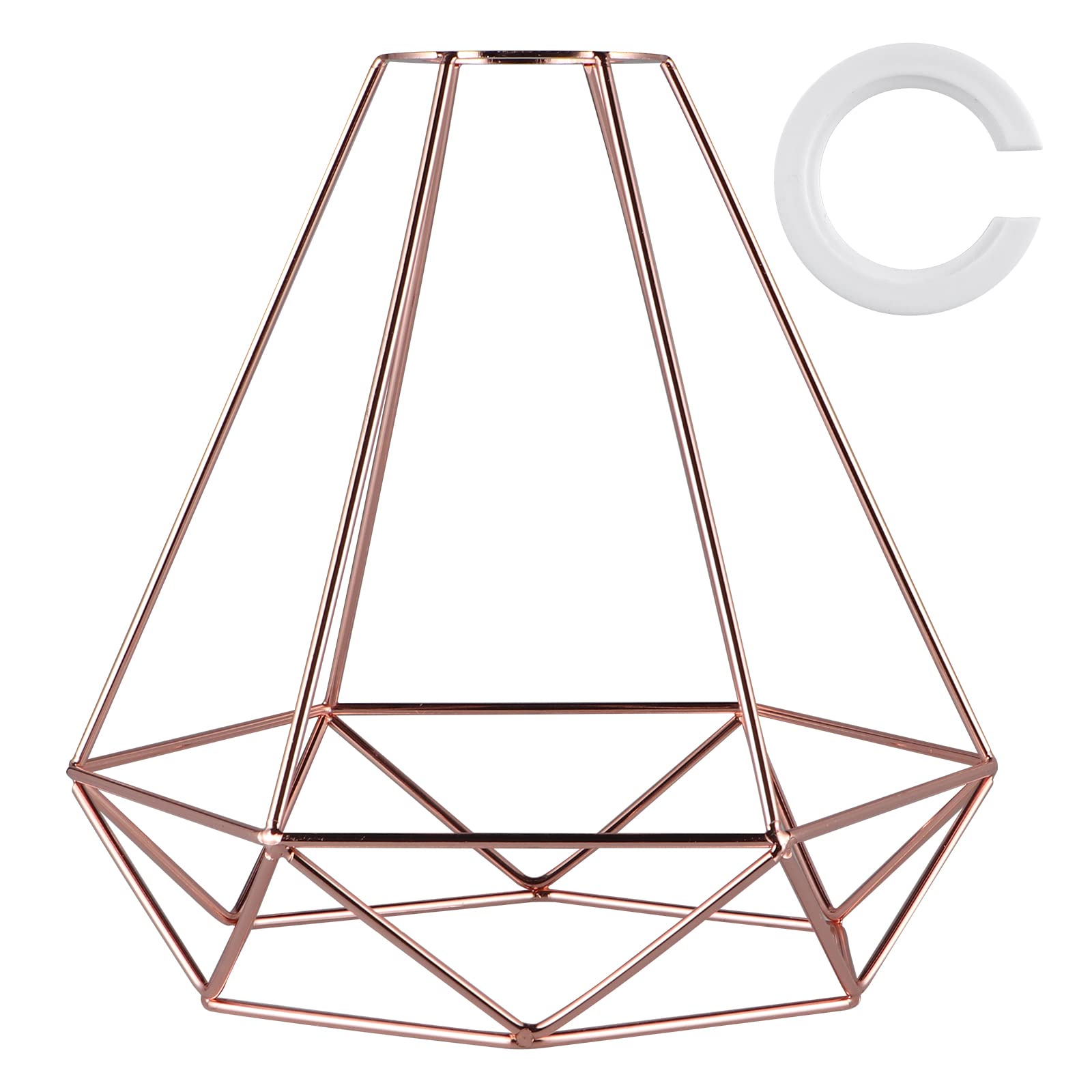 Skelang Metal Ceiling Lamp Shade, Geometric Lampshade with Reducer Ring, Pendant Wire Cage Light Shade for Kitchen, Dinning Room, Bedroom, Hallway, Rose Gold