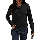 AMZANGEL Women's Merino Wool Cropped Sweater 100% Wool Polo Collared Half Button up Long Sleeve Pullover Sweaters