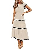 ZESICA Womens Summer Casual Smocked Midi Dress 2026 Flutter Short Sleeve High Waist Tiered Flowy Boho Vacation Dresses