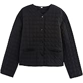 Bozanly Women's Lightweight Quilted Puffer Jackets Casual Collarless Long Sleeve Button Down Coat Outerwear