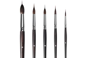 SYCYKA Professional Watercolor Brushes Set - 5Pcs Extra Long Needle Point Detail Brushes,Two - layer Liner Sable/Horse hair Brush for Fine Line Work,Gouache,Acrylic,Models,Artist Grade Painting Tools (Black)