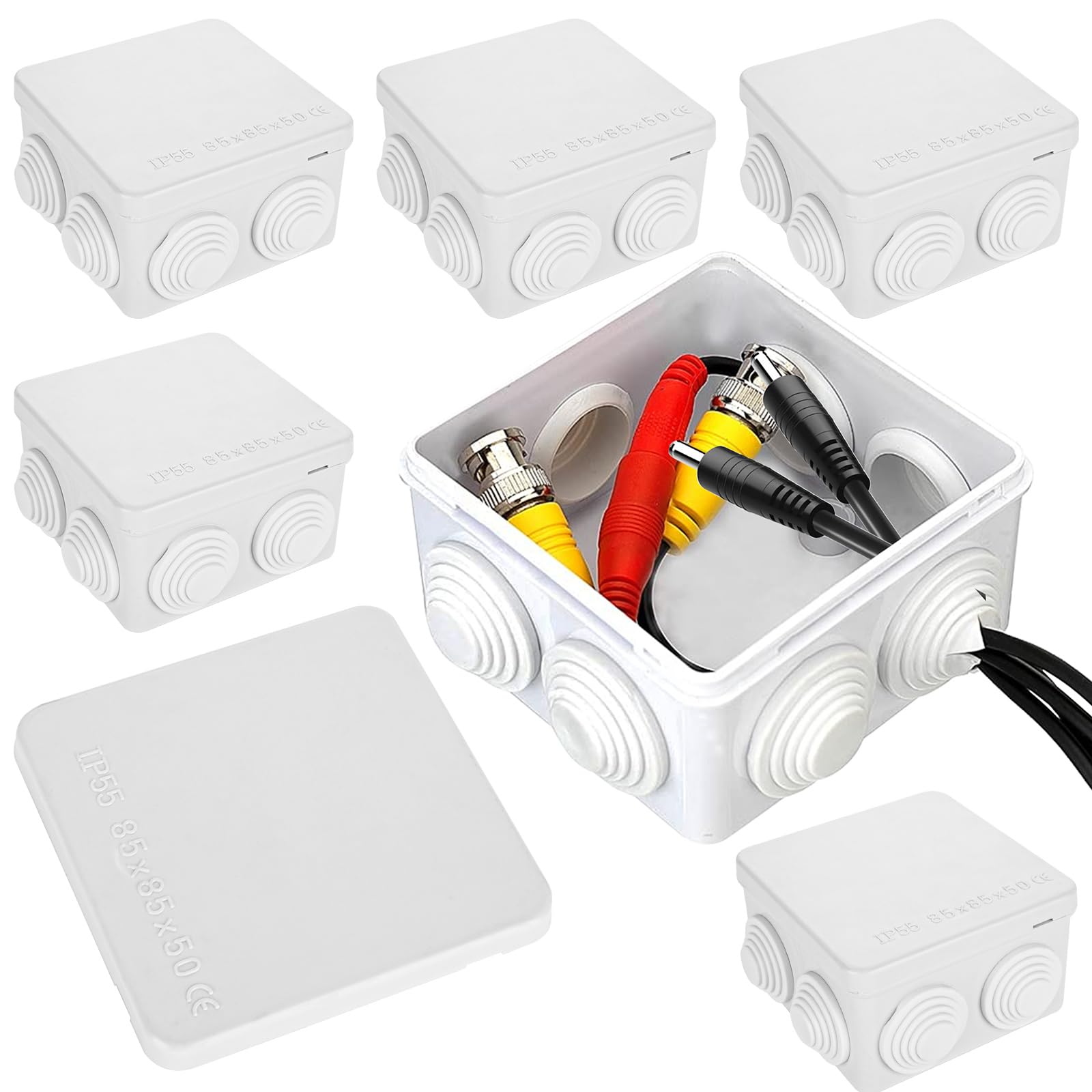 SHUESS 6 Pcs IP55 Junction Box - ABS Plastic Weatherproof Electrical Box - Waterproof Electrical Junction Box for Indoor and Outdoor Electrics, White (85 x 85 x 50 mm)