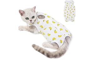 KITIPCOO Professional Surgery Recovery Suit for Cats Paste Cotton Breathable Surgery Suits for Abdominal Wounds and Skin Diseases for Cats Dogs, After Surgery Wear Suit (S (3.3-5.5 lbs), Banana)