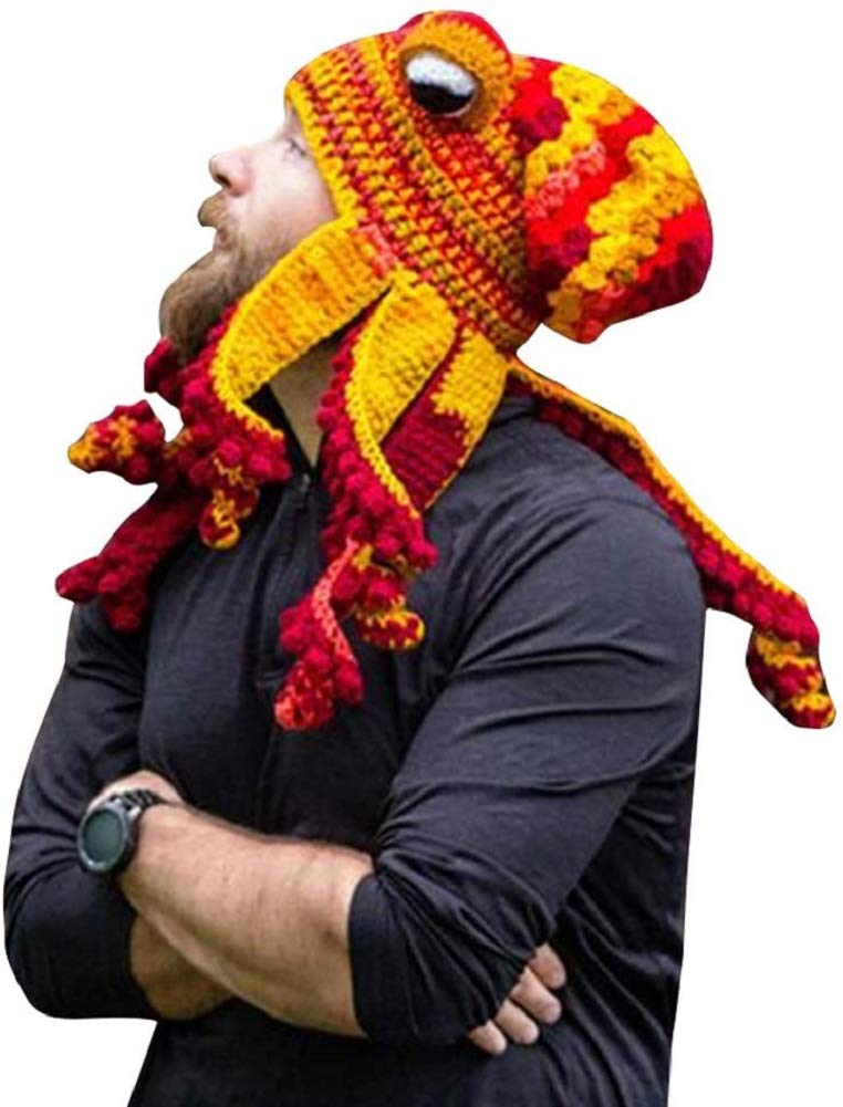 Bprtcra Handwoven Knitted Hat, Adult Unisex Funny Cartoon Octopus, Long Tentacles, Eyes Hat, Cosplay Hat, Party Props, Tap H, One Size