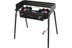 Flame King Outdoor Propane Double Dual Burner Stove 200K BTU Turkey Fryer/Camp Cooker, Portable with Stand Great for Backyard