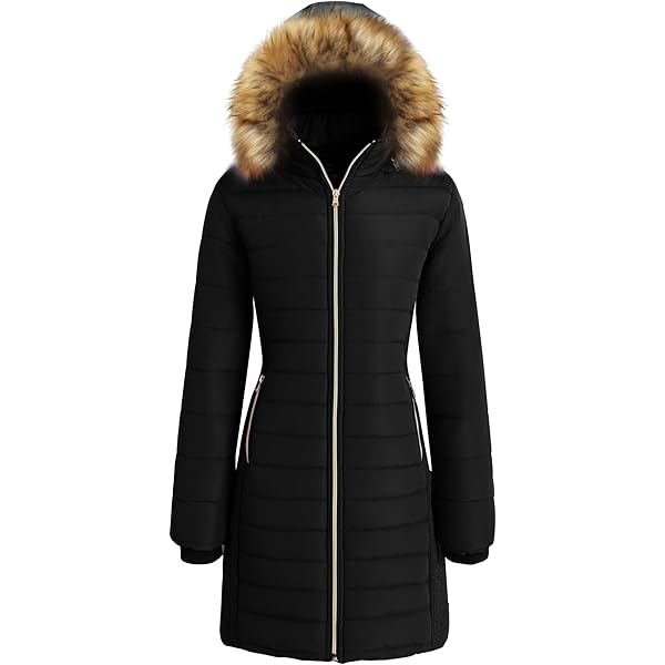 ジャケット・アウター Liora Long Quilted Down Coat black / M Amazon.com: ELORA Women's Warm Winter Heavyweight Quilted 40' inch