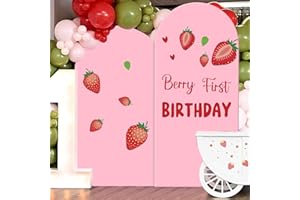 Newleafly Set of 2 Arch Backdrop Cover 7.2FT, 6FT Pink and Berry First Birthday Decal Sign - Adjustable Round Top Chiara Backdrop Stand Covers for Wedding Birthday Party Baby Shower Banquet Decoration