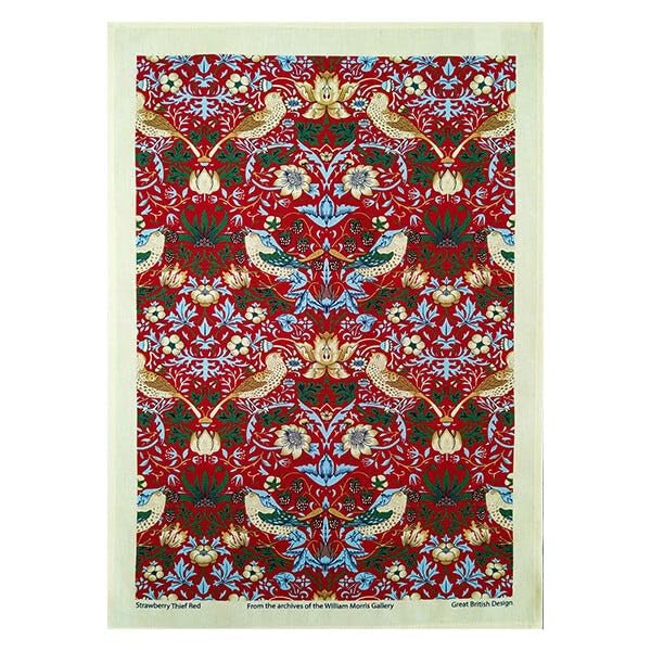 William Morris Strawberry Thief Red Cotton Tea Towel