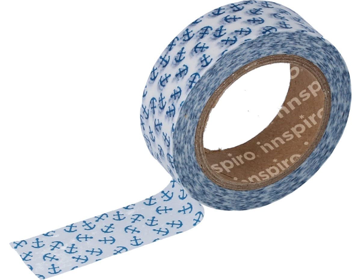 INNSPIRO Masking Tape Washi Anchor Blue 15 mm x 10 mm Ultramar Series