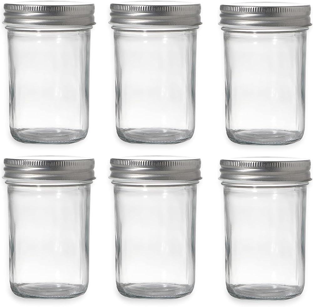 Hniuyun 8oz Mason Jars 6 Pack Regular Lids 240ml Clear Glass Canning Jars