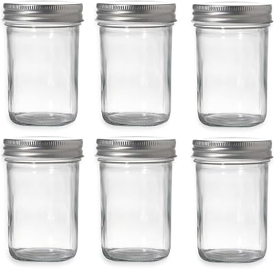 Hniuyun 8oz Mason Jars 6 Pack Regular Lids 240ml Clear Glass Canning Jars