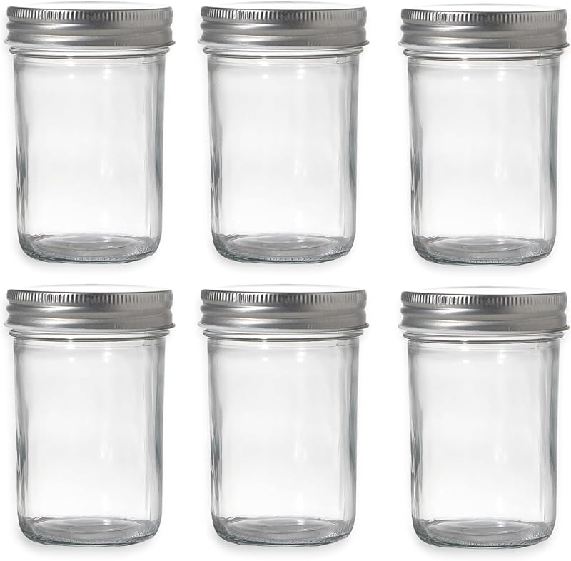 Hniuyun 8oz Mason Jars 6 Pack Regular Lids 240ml Clear Glass Canning Jars