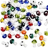 PONABEADIY 100PCS Handmade Lampwork Beads with Hole Mushroom Shaped Glass Cute Colorful Fun Ornament Forest Plant Charms Spacer Loose Bead Bulk for Jewelry Making Necklaces Bracelets Diy Crafts Supply