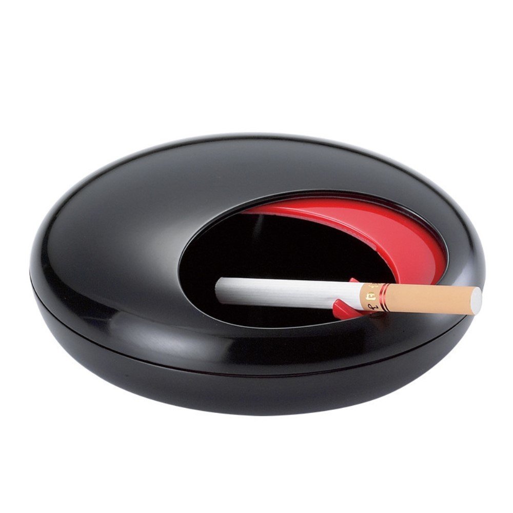 Fantes Portable Ashtray with Spinning Lid Novelty Gift Decoration Ash Tray for Living Room Office Indoor Outdoor (Black+Red)