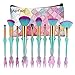 AprFairy 2017 Mermaid Makeup Brushes Set 10pcs with Pink Plaid Makeup Bag Ultra-soft Bristles Face Foundation Beauty Tools Blush Concealer Contouring Make Up Brush Kit - Green Pink Gradient
