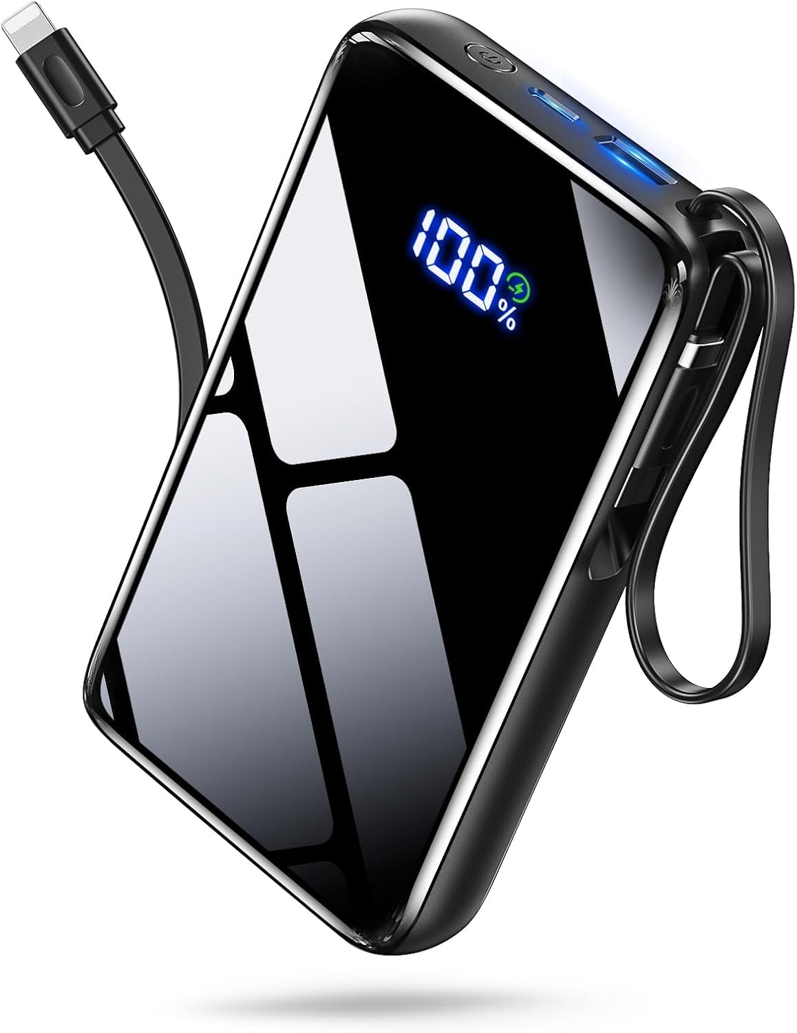 YBYP Portable Charger Power Bank 50000mAh, 22.5W Fast Charging Portable Charger with Built-in Cables, Travel Camping 4 Outputs External Battery Pack, LED Display for iPhone, Android, iPad, Black Image