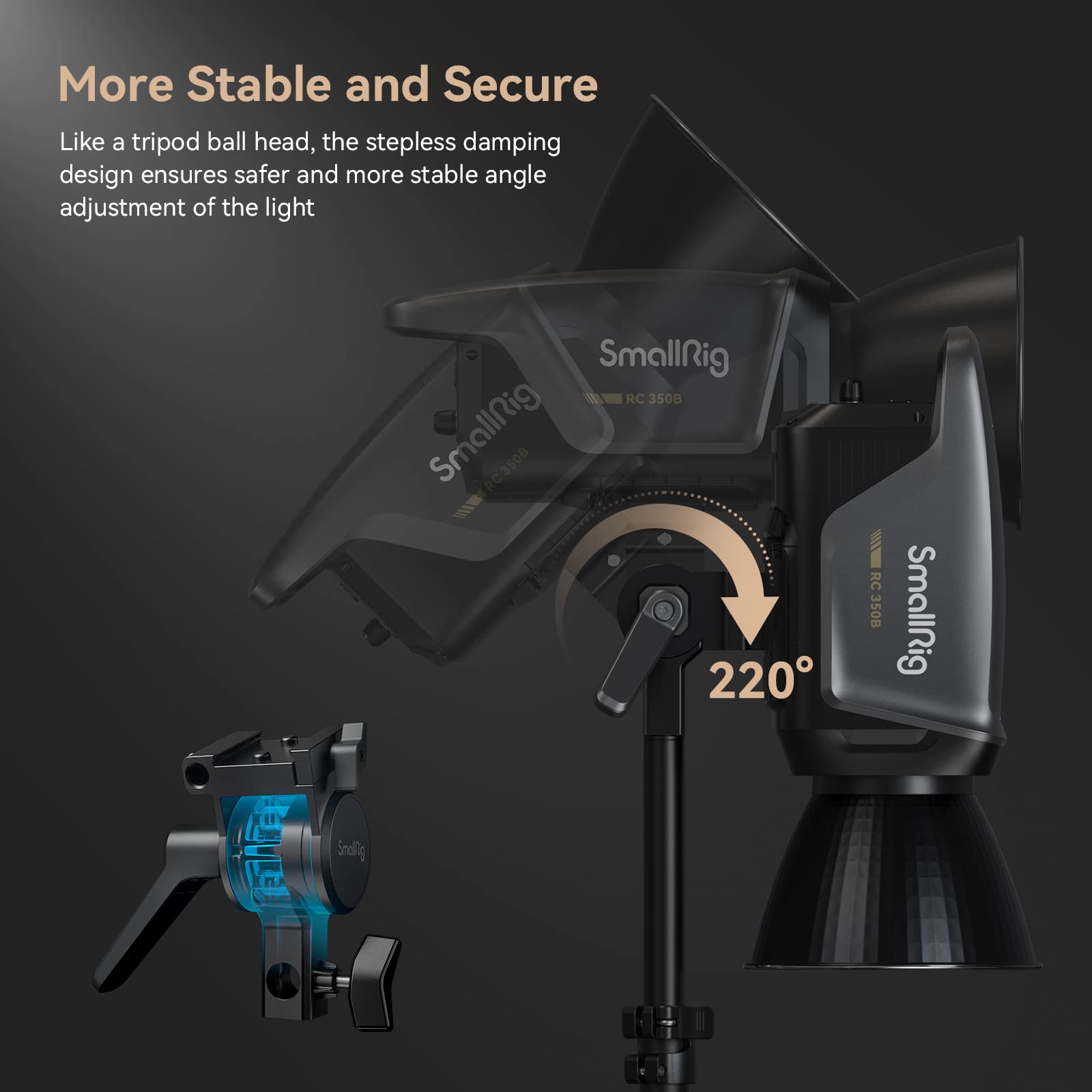 SmallRig RC 350B 350W Bi-Color COB Video Light - 115,000Lux @1m, CRI 96+, TLCI 97+, 2700K-6500K Camera Studio Light, 9 Effects, 3 Mode Control for YouTube Studio, Shooting