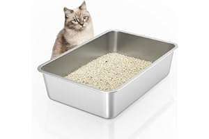 IKITCHEN Stainless Steel Cat Litter Box, Large Metal Litter Box for Cats, Never Absorbs Odors,Stain Free, Rustproof, Non Stick Smooth Surface 23.5" L x 15.5" W x 6" H