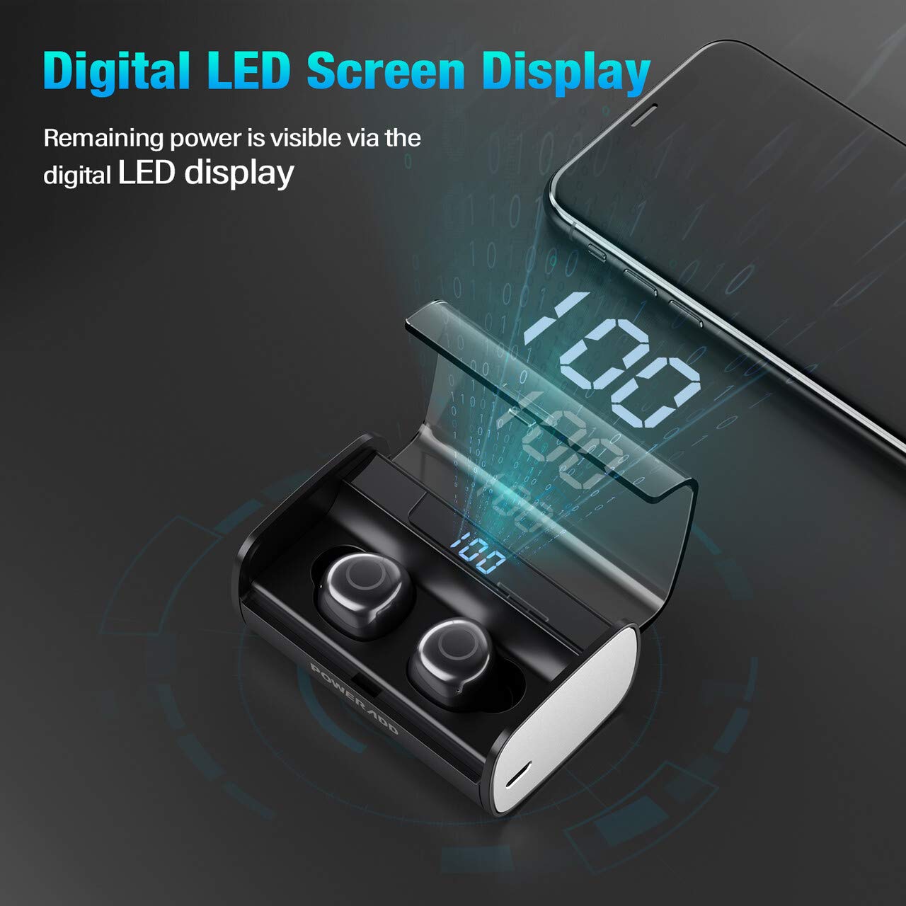 Poweradd Wireless Earphones Bluetooth 5.0-90H Playtime 3D Stereo Sound True Wireless Headphones with Mic, LED Display
