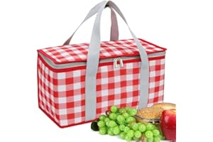 LRUUIDDE Insulated Picnic Bag Cooler Reusable, Beach Bag Cooler Bags with Zippered Top - Insulated Bag for Hot or Cold,Picnic Basket Collapsible, Picnic,Beach, Outdoor (13.8x7.9x7.9 in)