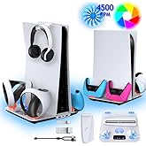 Ps5/Slim/Pro Cooling Stand and Controller Charging Station for Ps5 Vr2 with RGB Lights ;Playstation5 Console Silent Cooling Station;Vr2 Controller Fast Charger; Ps5/Pro/Slim/Vr2 Accessories Kit