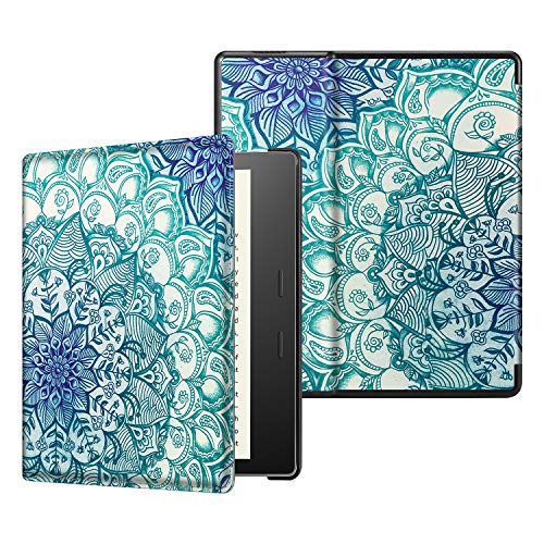 CaseBot Slimshell Case for All-New Kindle Oasis (10th Gen, 2019 Release and 9th Gen, 2017 Release) - Premium PU Leather Lightweight Protective Cover with Auto Wake Sleep, Emerald Illusions