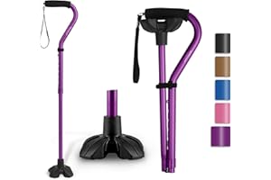 GPTCAMP G1 Walking Stick, Walking Cane for Women & Men with Wrist Strap, Lightweight & Sturdy Offset EVA Handle, Large Quad Base, Self Standing for Seniors and People with Injuries & Recovery