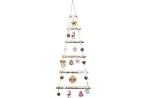 Nature Vibe Snowy Birch Logs Wall Christmas Tree with Lights and Accessories,Frosted Wood Hanging Christmas Tree with Snowfla