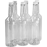 Pinnacle Mercantile 32 oz. Long Neck Plastic Bottles Empty, Reusable, BPA-Free (Pack of 6) | Screw On Caps | Liquor, Condiment, Shaved Ice Topping Use | Compatible with Speed Pours